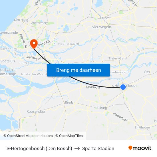 'S-Hertogenbosch (Den Bosch) to Sparta Stadion map