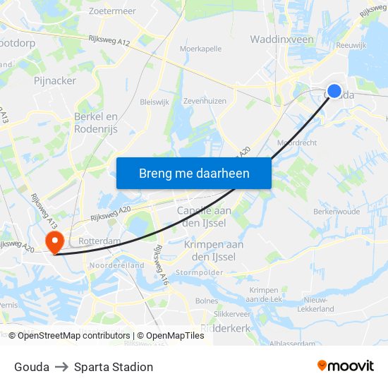 Gouda to Sparta Stadion map