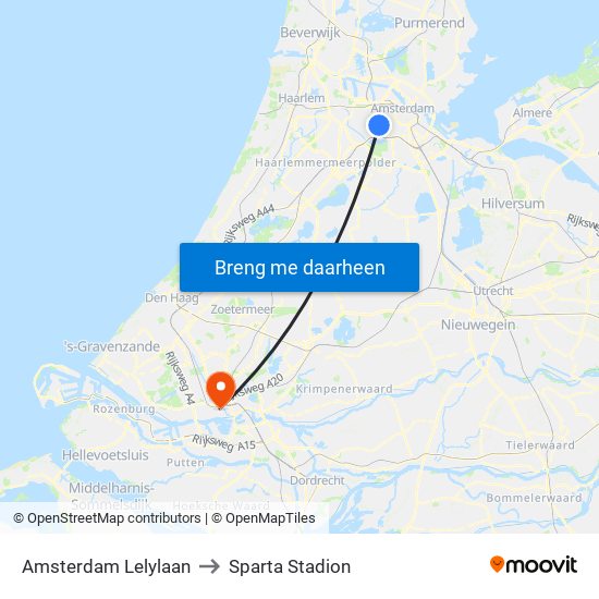 Amsterdam Lelylaan to Sparta Stadion map