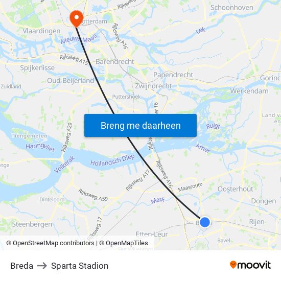 Breda to Sparta Stadion map