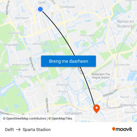 Delft to Sparta Stadion map