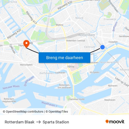 Rotterdam Blaak to Sparta Stadion map