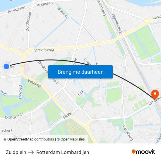 Zuidplein to Rotterdam Lombardijen map