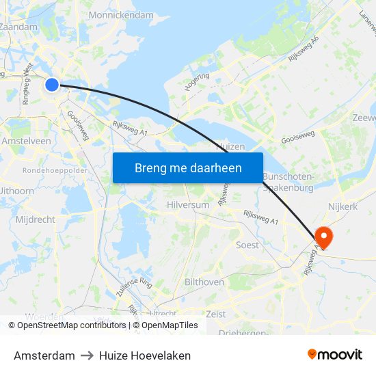 Amsterdam to Huize Hoevelaken map