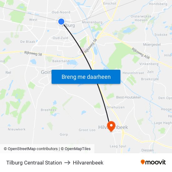 Centraal Station to Hilvarenbeek map