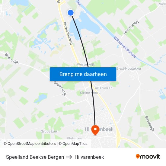 Speelland Beekse Bergen to Hilvarenbeek map