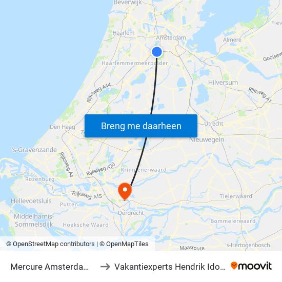 Mercure Amsterdam Airport to Vakantiexperts Hendrik Ido Ambacht map