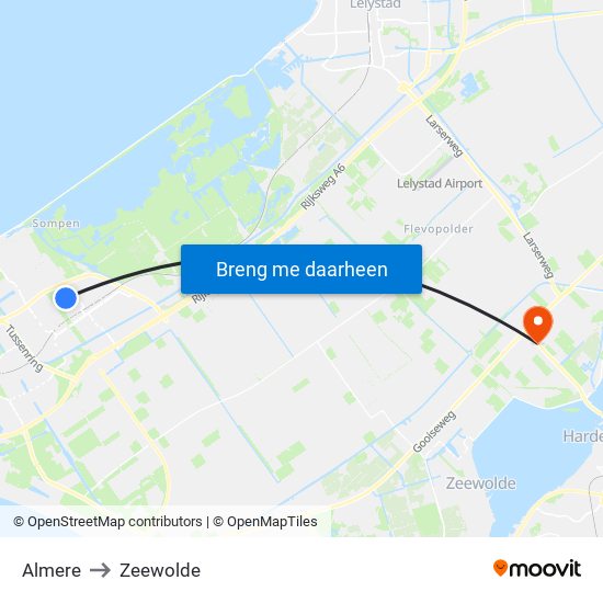 Almere to Zeewolde map