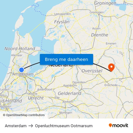 Amsterdam to Openluchtmuseum Ootmarsum map