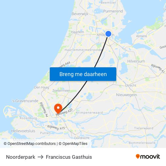 Noorderpark to Franciscus Gasthuis map