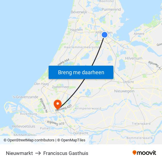 Nieuwmarkt to Franciscus Gasthuis map