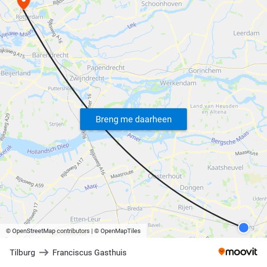 Tilburg to Franciscus Gasthuis map