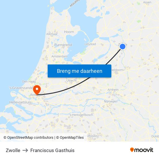 Zwolle to Franciscus Gasthuis map