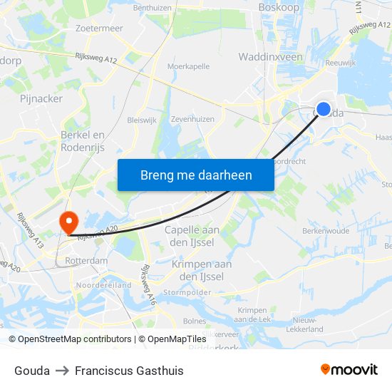 Gouda to Franciscus Gasthuis map