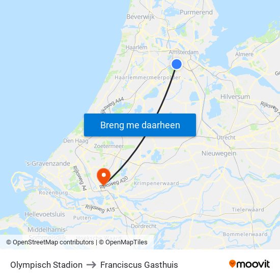 Olympisch Stadion to Franciscus Gasthuis map