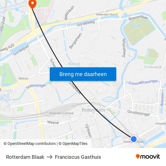 Rotterdam Blaak to Franciscus Gasthuis map