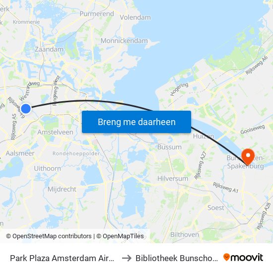 Park Plaza Amsterdam Airport to Bibliotheek Bunschoten map