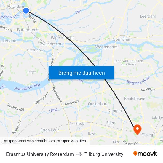 Erasmus University Rotterdam to Tilburg University map