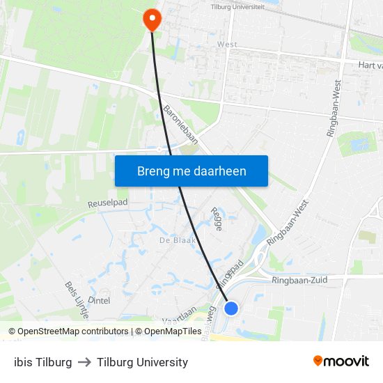 ibis Tilburg to Tilburg University map