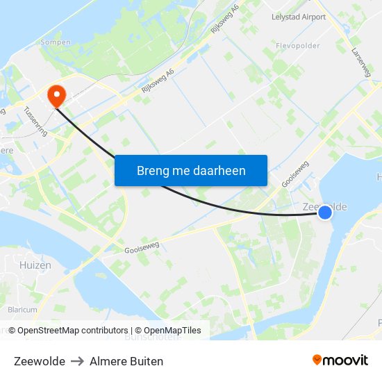 Zeewolde to Almere Buiten map