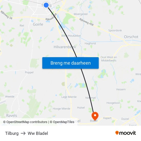 Tilburg to Ww Bladel map