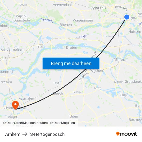 Arnhem to 'S-Hertogenbosch map