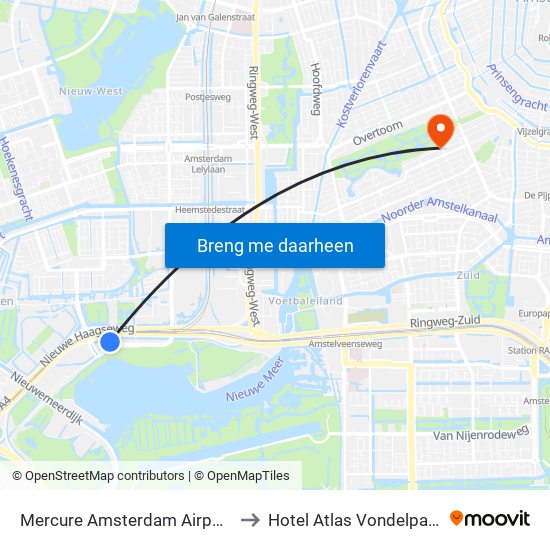 Mercure Amsterdam Airport to Hotel Atlas Vondelpark map