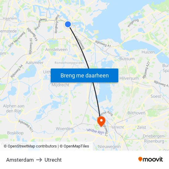 Amsterdam to Utrecht map