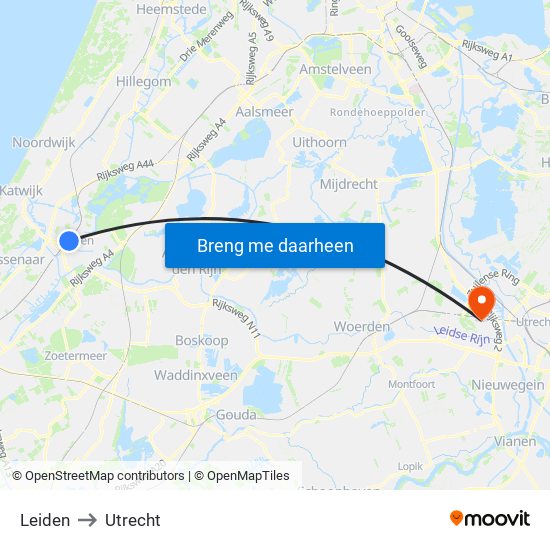 Leiden to Utrecht map