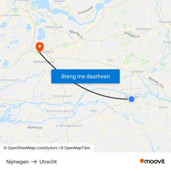 Nijmegen to Utrecht map