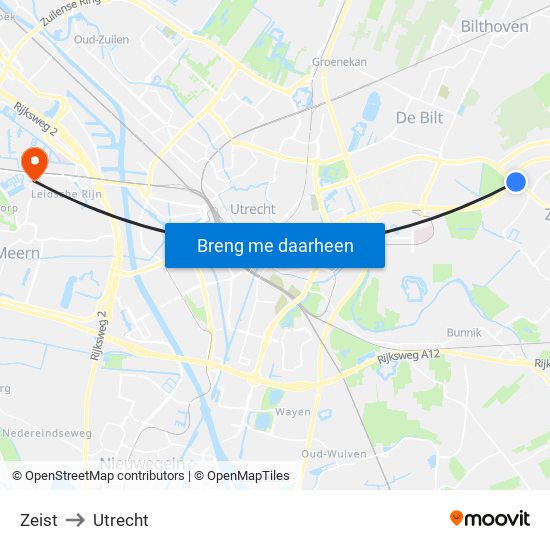 Zeist to Utrecht map