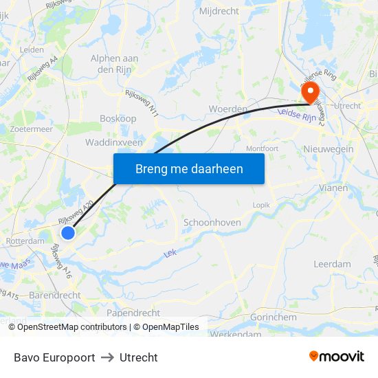 Bavo Europoort to Utrecht map