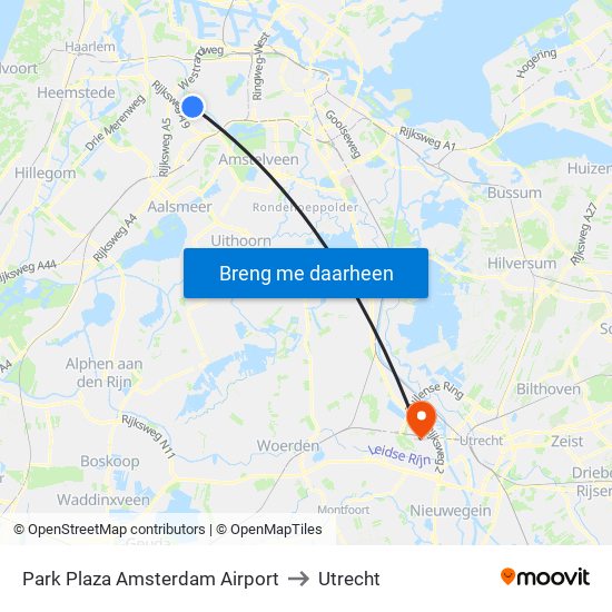 Park Plaza Amsterdam Airport to Utrecht map