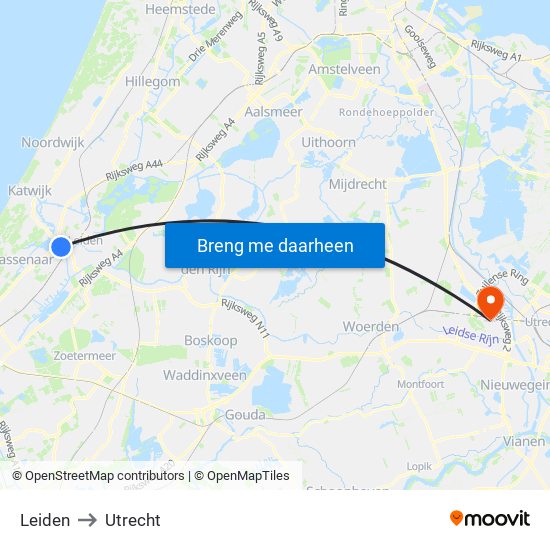 Leiden to Utrecht map