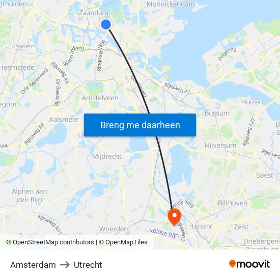 Amsterdam to Utrecht map