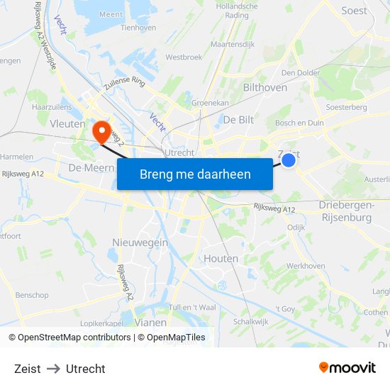 Zeist to Utrecht map