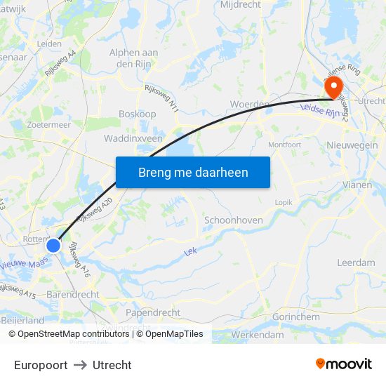 Europoort to Utrecht map