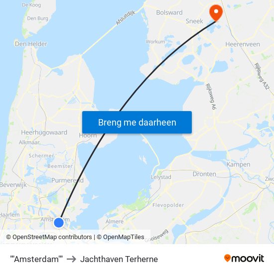 ""Amsterdam"" to Jachthaven Terherne map