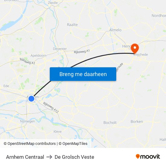 Arnhem Centraal to De Grolsch Veste map