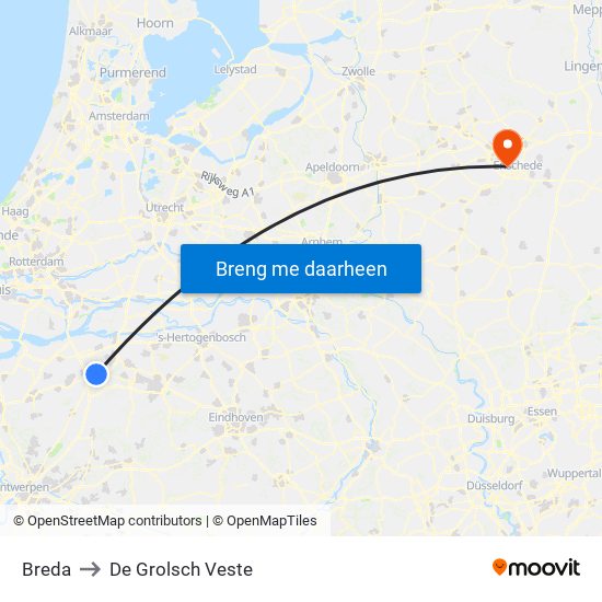 Breda to De Grolsch Veste map