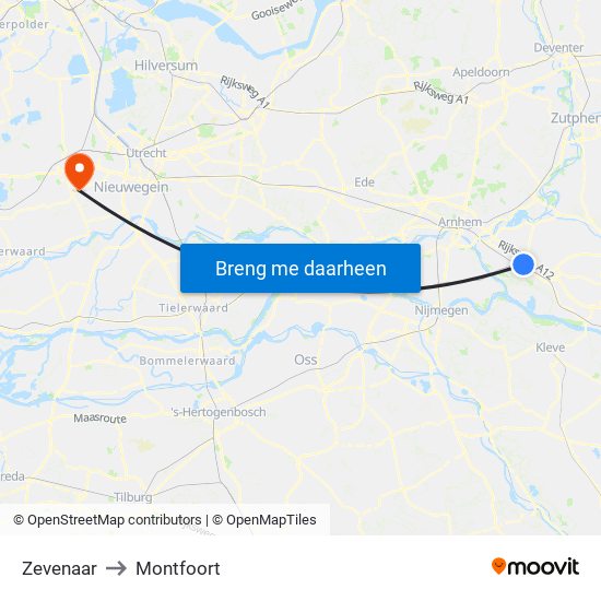 Zevenaar to Montfoort map