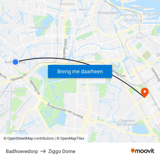 Badhoevedorp to Ziggo Dome map