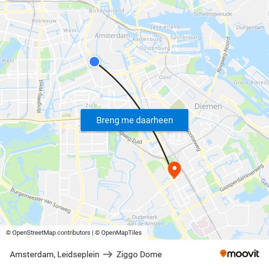 Leidseplein to Ziggo Dome map