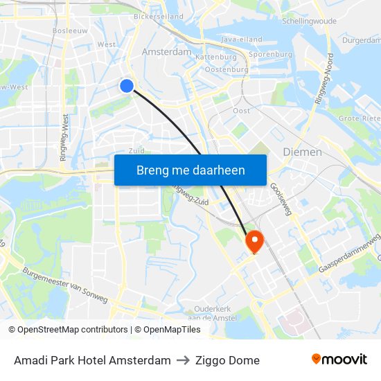 Amadi Park Hotel Amsterdam to Ziggo Dome map