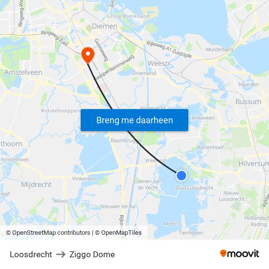 Loosdrecht to Ziggo Dome map