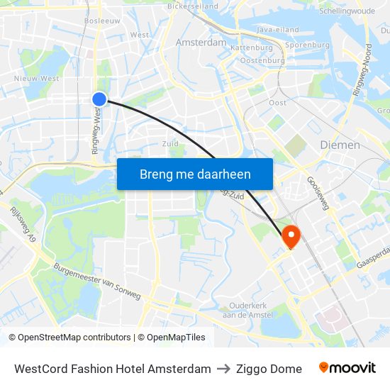 WestCord Fashion Hotel Amsterdam to Ziggo Dome map