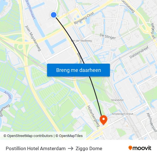 Postillion Hotel Amsterdam to Ziggo Dome map