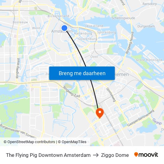 The Flying Pig Downtown Amsterdam to Ziggo Dome map