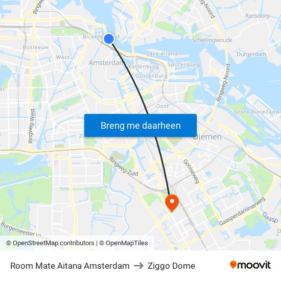 Room Mate Aitana Amsterdam to Ziggo Dome map