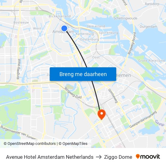 Avenue Hotel Amsterdam Netherlands to Ziggo Dome map